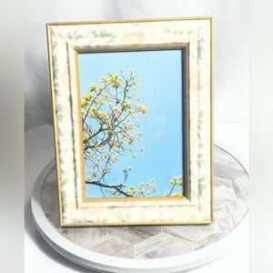 Vintage Floral Photo Frame Gold Trim Cottage Shabby Chic Tabletop Decor